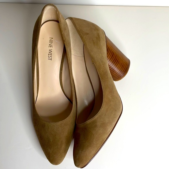 Nine West Shoes - Nine West suede leather heel pumps in light brown/camel, rounded heel,  size 9 M